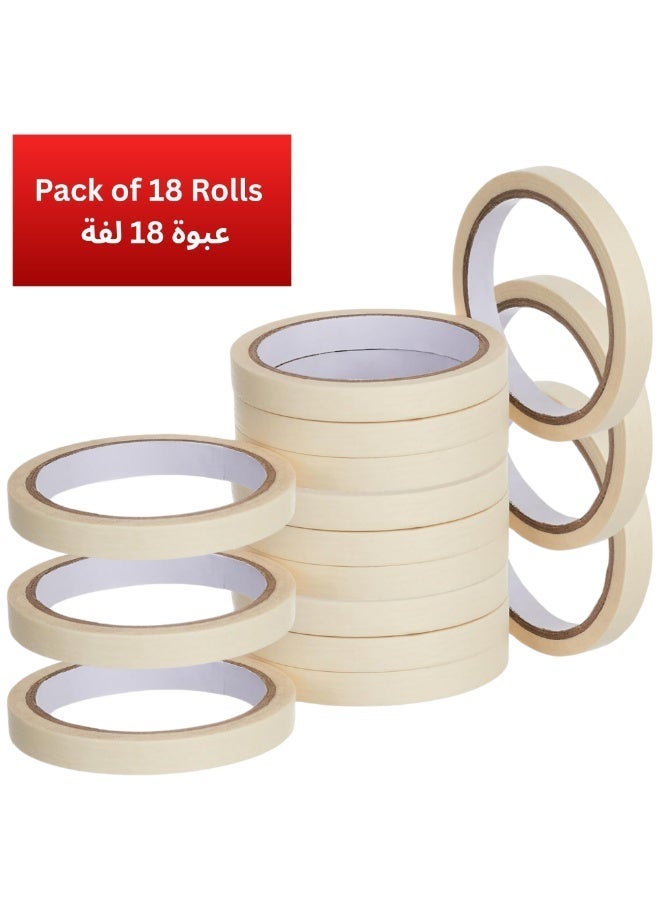 Al-Alamain Ghalib Masking Tape 0.5 Inch x 20 Yard – Pack of 18 Rolls | Premium Paper Painter’s Tape for Painting, DIY, Crafts & General Purpose | Strong Adhesion, No Residue - Image 1