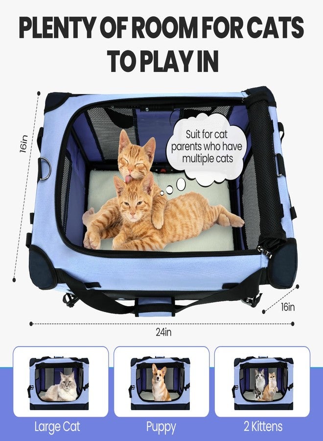 PEGIC Large Cat Carrier for Car Travel, Pegic Soft Sided Collapsible Pet Carrier for Outdoor and Indoor Uses, Roomy Extra Large Cat Carrier for 2 Kittens, Large Cat or Puppies Up to 50lbs (Blue) - Image 2