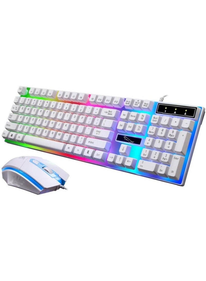 White gaming keyboard and mouse set with LED lighting - Image 1