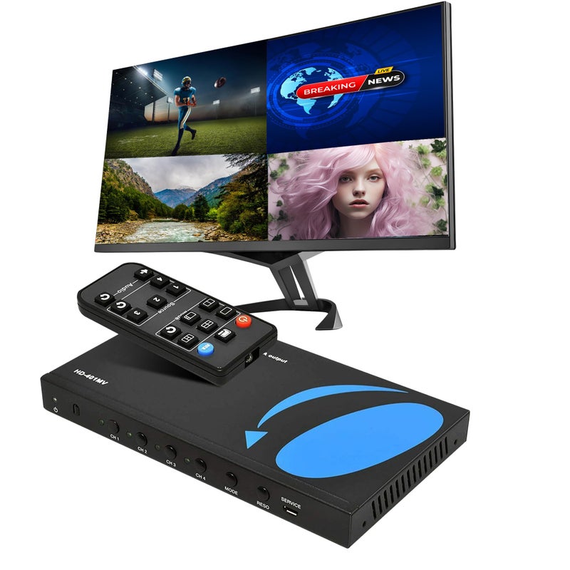 OREI HDMI Switcher 4 in 1 Out with Quad Screen Multiviewer - Supports 1080p, DTS/Dolby Audio, IR Remote Control, Seamless Switching, Compatible with HDMI Devices - Image 1