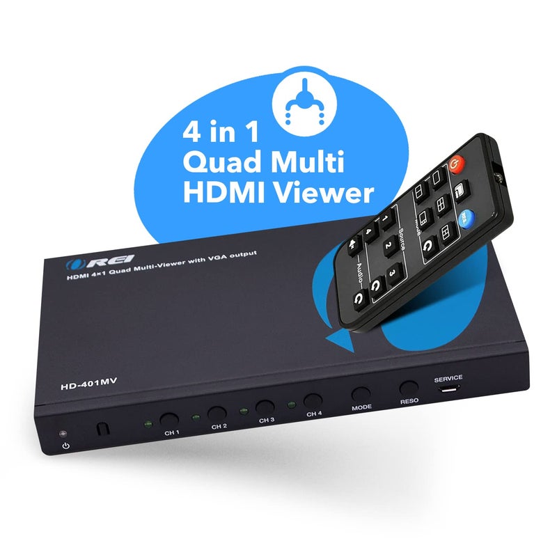OREI HDMI Switcher 4 in 1 Out with Quad Screen Multiviewer - Supports 1080p, DTS/Dolby Audio, IR Remote Control, Seamless Switching, Compatible with HDMI Devices - Image 3