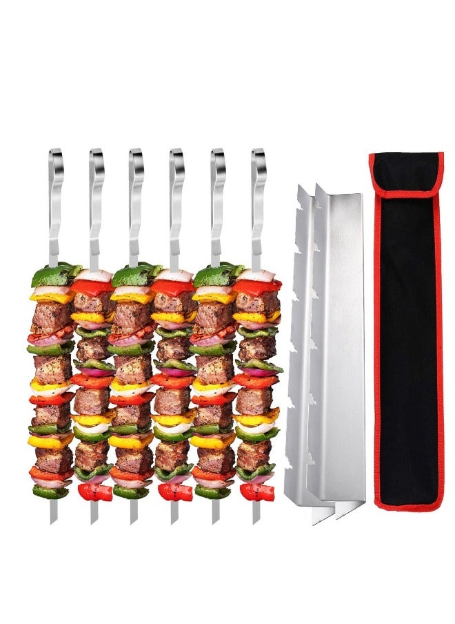 Generic - Barbecue Skewer Kabob Skewers Stainless Steel Shish Kabob Skewers Flat BBQ Metal Skewers Reusable Grilling Skewers for Grilling 6 Skewers 2 Grill Racks with Storage Bag - Image 1
