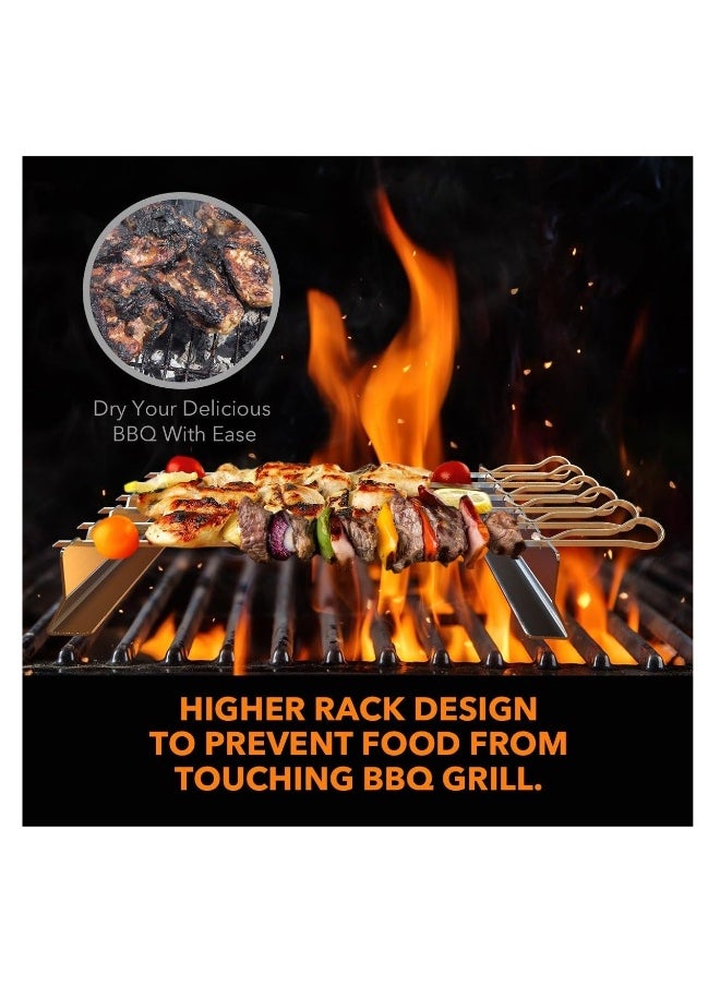 Generic - Barbecue Skewer Kabob Skewers Stainless Steel Shish Kabob Skewers Flat BBQ Metal Skewers Reusable Grilling Skewers for Grilling 6 Skewers 2 Grill Racks with Storage Bag - Image 1