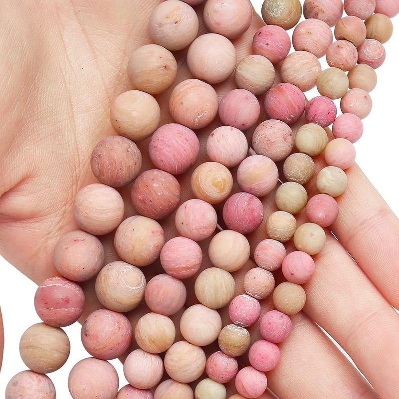 AUREHEN Natural Matte Rhodochrosite Beads, 8MM Round Frosted Unpolished Loose Gemstone Beads for Bracelet Necklace Jewelry Making, Energy Stone Healing Power with Stretch Beading Cord - Image 4