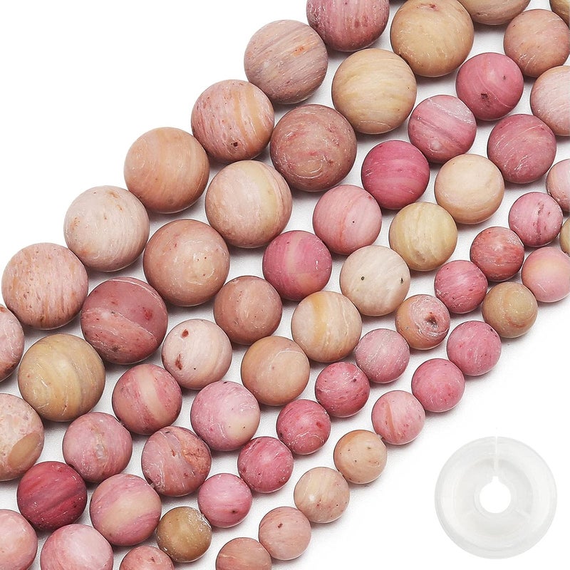 AUREHEN Natural Matte Rhodochrosite Beads, 8MM Round Frosted Unpolished Loose Gemstone Beads for Bracelet Necklace Jewelry Making, Energy Stone Healing Power with Stretch Beading Cord - Image 1
