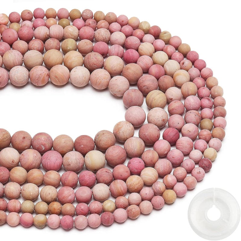 AUREHEN Natural Matte Rhodochrosite Beads, 8MM Round Frosted Unpolished Loose Gemstone Beads for Bracelet Necklace Jewelry Making, Energy Stone Healing Power with Stretch Beading Cord - Image 2