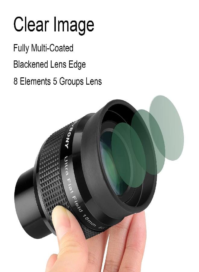 SVBONY SV190 Ultra Flat Field Eyepiece, 1.25 Inch UF 18mm Telescope Eyepiece, Fully Multi-Coated Feature Blackened Lens Edges  - Image 2
