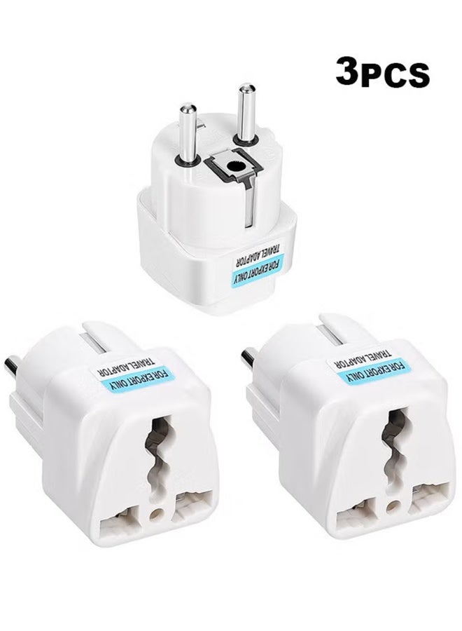 UK to EU Plug Travel Adapter-Wall Power Charger-3-pin KSA/UAE/UK Plug Convert to 2-pin EU/Germany/France/Italy/Spain Socket Converter-Type E/F European Adapter for KSA/ US/UK/JP/CN/AU-3 pack-White - Image 1