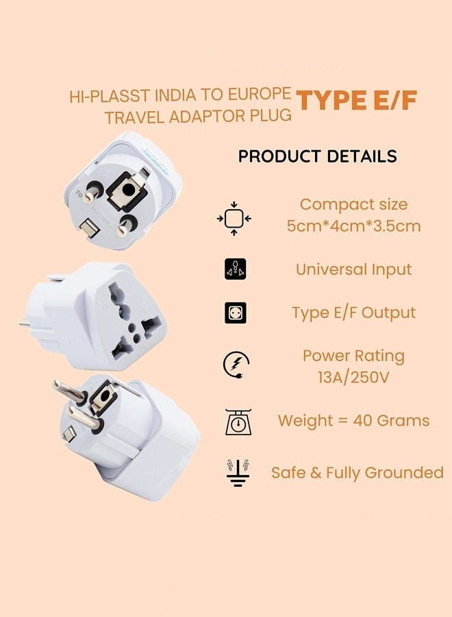 UK to EU Plug Travel Adapter-Wall Power Charger-3-pin KSA/UAE/UK Plug Convert to 2-pin EU/Germany/France/Italy/Spain Socket Converter-Type E/F European Adapter for KSA/ US/UK/JP/CN/AU-3 pack-White - Image 3