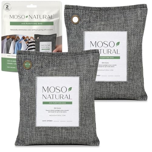 Moso Natural Air Purifying Bag 200g (2 Pack) Bamboo Charcoal Odor Absorber for Home & Car | Closet Odor Eliminator, Small Room Deodorizer & Car Air Freshener | Long Lasting Charcoal Bags Cover 90sqft - Image 1