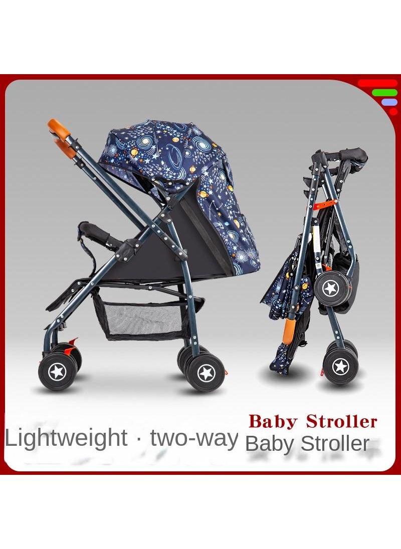 Generic Bidirectional Baby Stroller With Lightweight Shock Absorption Sitting And Lying Down Foldable Newborn Portable Stroller（Starry Sky）  - Image 5