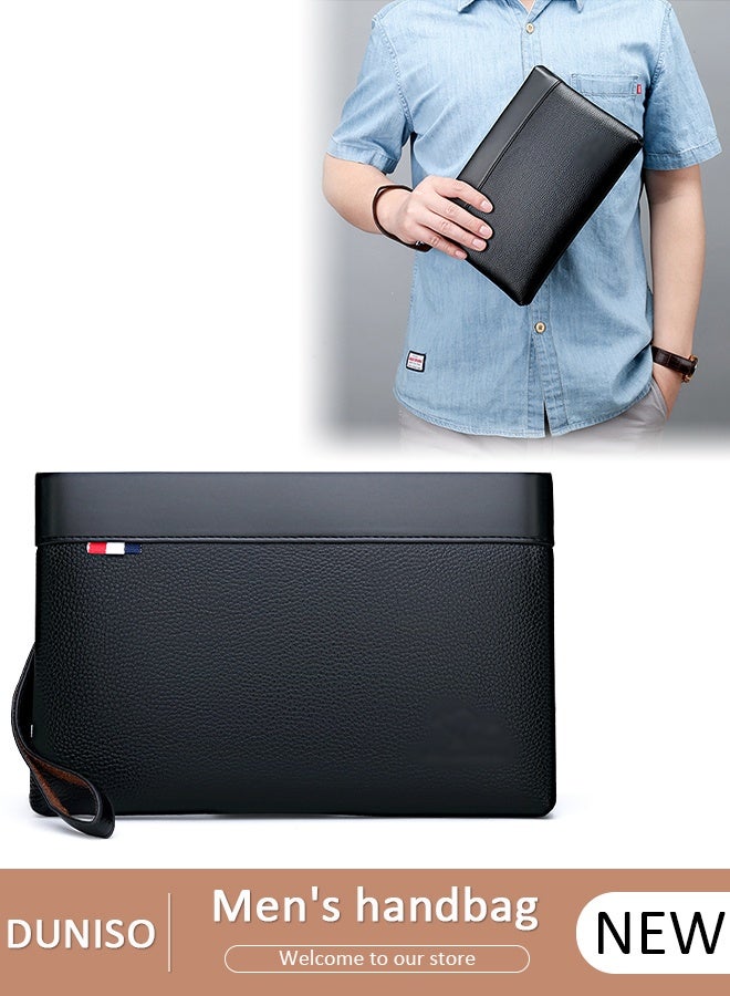 DUNISO Men’s Clutch Purse Handbags，Men's Leather Clutch Wallet - Large Capacity Wearproof   Envelope Handbag with Wrist Strap for Business，Travel, Soft  Organizer for Phone, Cards, Cash - Image 1