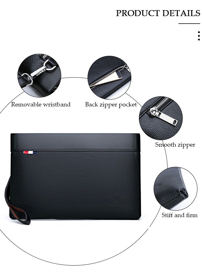 DUNISO Men’s Clutch Purse Handbags，Men's Leather Clutch Wallet - Large Capacity Wearproof   Envelope Handbag with Wrist Strap for Business，Travel, Soft  Organizer for Phone, Cards, Cash - Image 3