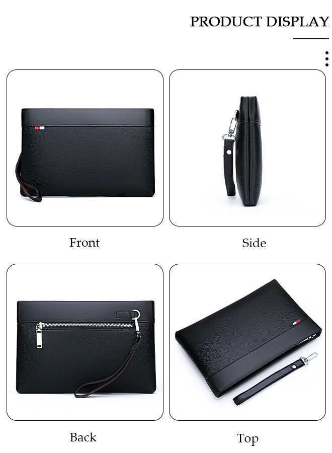DUNISO Men’s Clutch Purse Handbags，Men's Leather Clutch Wallet - Large Capacity Wearproof   Envelope Handbag with Wrist Strap for Business，Travel, Soft  Organizer for Phone, Cards, Cash - Image 5