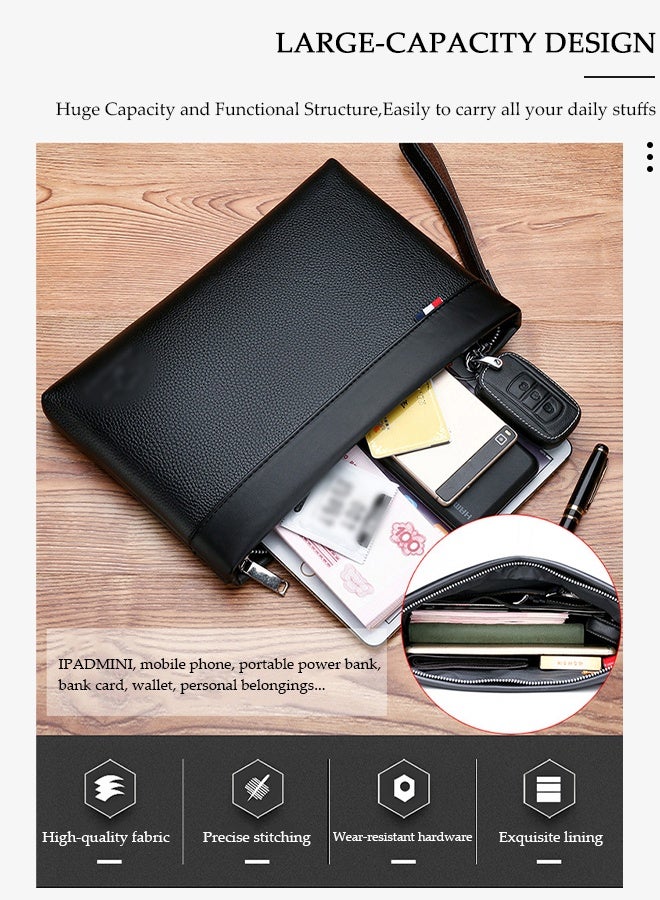 DUNISO Men’s Clutch Purse Handbags，Men's Leather Clutch Wallet - Large Capacity Wearproof   Envelope Handbag with Wrist Strap for Business，Travel, Soft  Organizer for Phone, Cards, Cash - Image 4