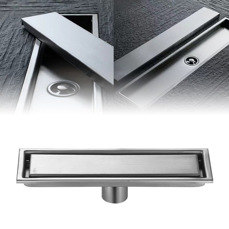 Linear Shower Drain 20 Inch with Hair Strainer 3in Outlet and 2-in-1 Tile Insert Cover Smell Proof Brushed 304 Stainless Steel Bathroom Floor Drain Quick Drainage Rectangular Shower Drain - Image 1