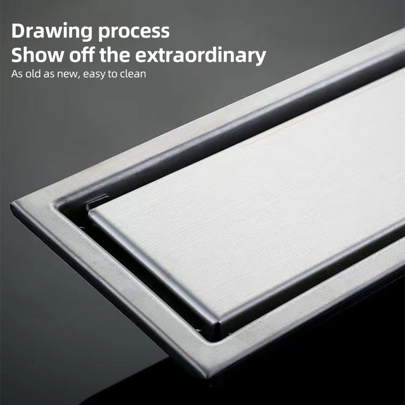 Linear Shower Drain 20 Inch with Hair Strainer 3in Outlet and 2-in-1 Tile Insert Cover Smell Proof Brushed 304 Stainless Steel Bathroom Floor Drain Quick Drainage Rectangular Shower Drain - Image 3