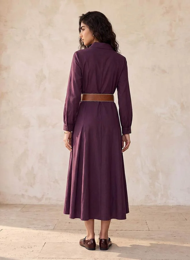 Lee Cooper RED Lee Cooper Maxi Cotton Shirt Dress with Belt for Women | Best Price UAE