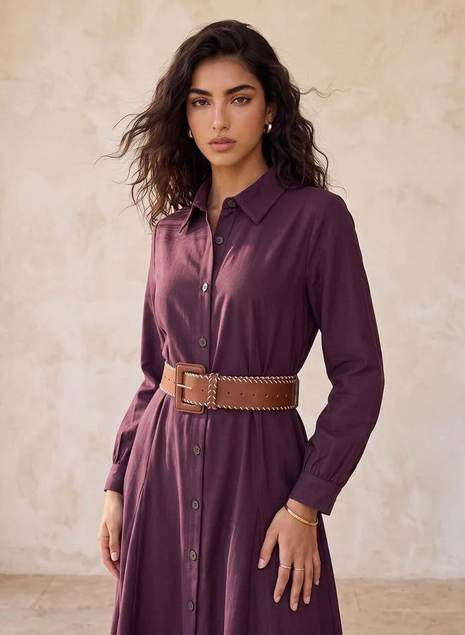 Lee Cooper RED Lee Cooper Maxi Cotton Shirt Dress with Belt for Women | Best Price UAE