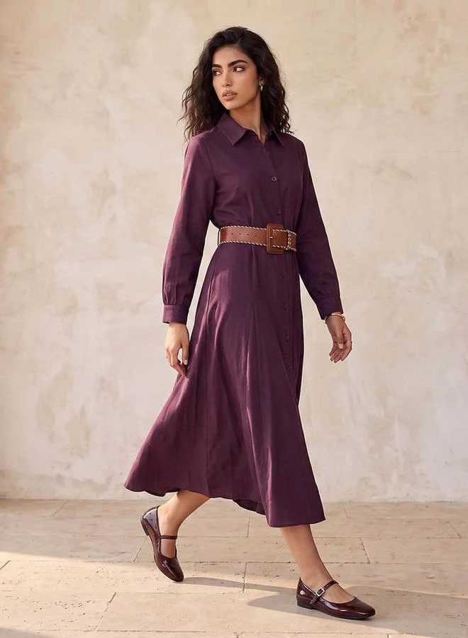 Lee Cooper RED Lee Cooper Maxi Cotton Shirt Dress with Belt for Women | Best Price UAE