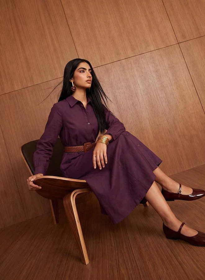 Lee Cooper RED Lee Cooper Maxi Cotton Shirt Dress with Belt for Women | Best Price UAE