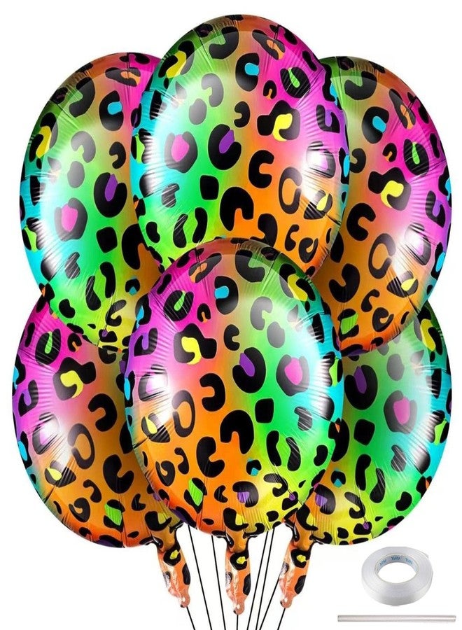 Ysqool 6Pcs Cheetah Balloons, 18 Inch Neon Rainbow Leopard Foil Balloon, Cheetah Print Balloons for Neon Theme Party Birthday Party Decorations Supplies - Image 1