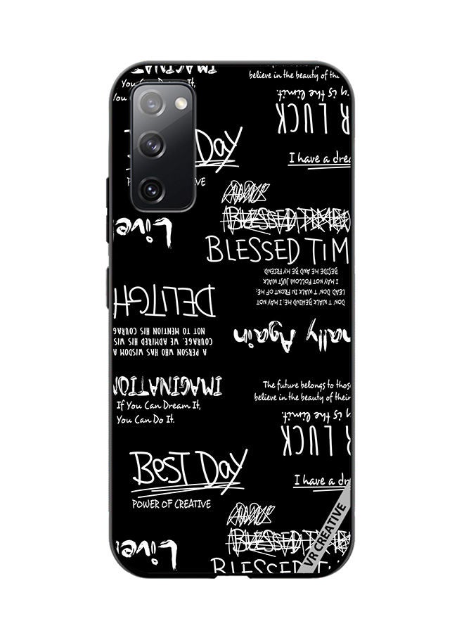 VR CREATIVE غطاء حماية لجهاز سامسونج جالاكسي S20 FE 5G تصميم أسود مع رسومات وحروف متعددة الألوان - Image 1