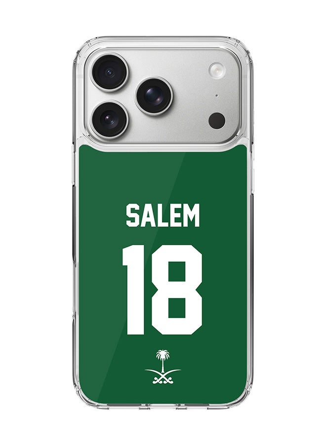 Stylizedd Classic Clear MagSafe Case for iPhone 17 Pro , Hybrid Soft Case Flexible Edges Anti Drop TPU PC Gel Thin Transparent Cover [ Designed for iPhone 17 Pro ] - Football Team - Saudi Arabia, Player Name - Salem