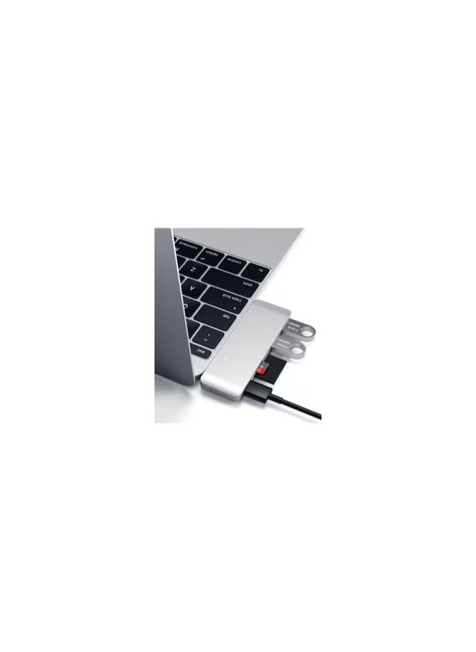 CATANES USB C Hub Adapter for MacBook Pro with Type C Charging Port, Dual USB 3.0, SD Card and Micro Card Reader Compatible with MacBook Pro 13” and 15” Multiport 5-in-1 Extension Pass Through Hub Silver  - Image 1