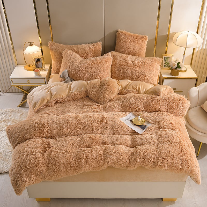 بلا Plush Plush سميك دافئ من مخمل المنك - مجموعة من أربع قطع - مخمل كريستال - مجموعة من ثلاث قطع لجميع المواسم - Image 1