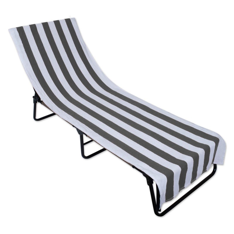 DII Stripe Beach Lounge Chair Towel with Fitted Top Pocket 26x82 Gray