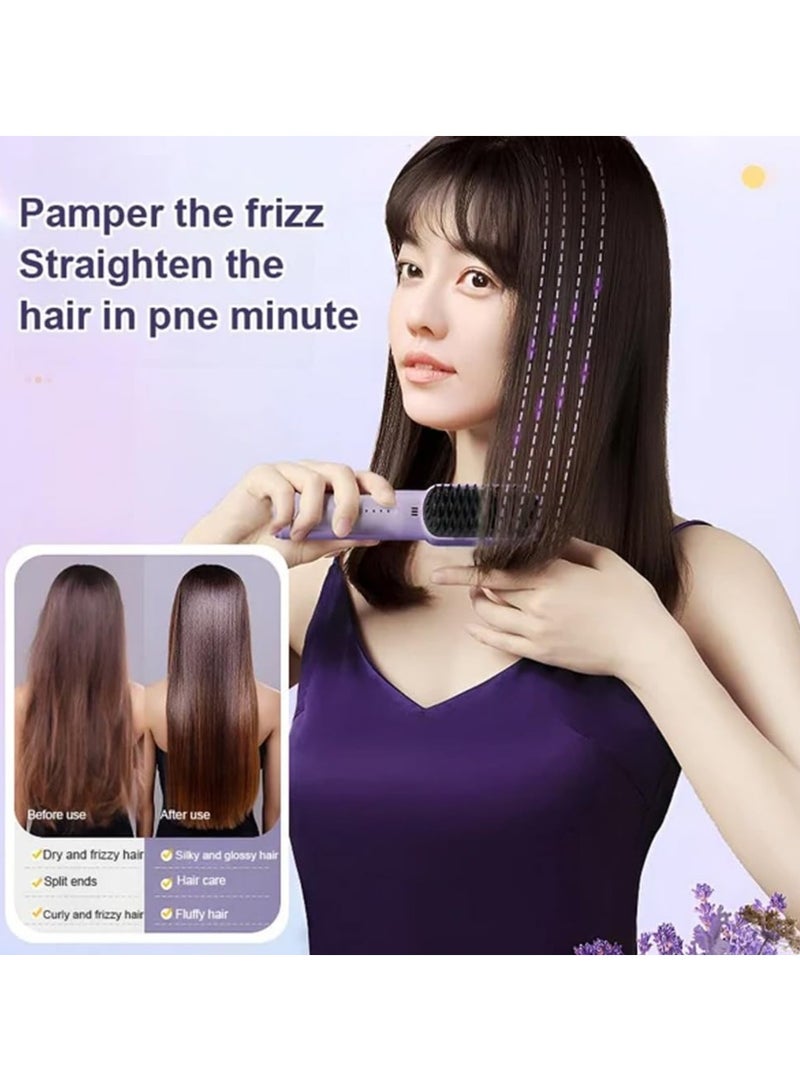 SYOSI Cordless Hair Straightener Brush, Portable Mini Ionic Hot Comb Straightener for Women, Lightweight for On-The-Go Travel, Type-C Charging, Anti-Scald, Holiday Gift for Girl - Image 3