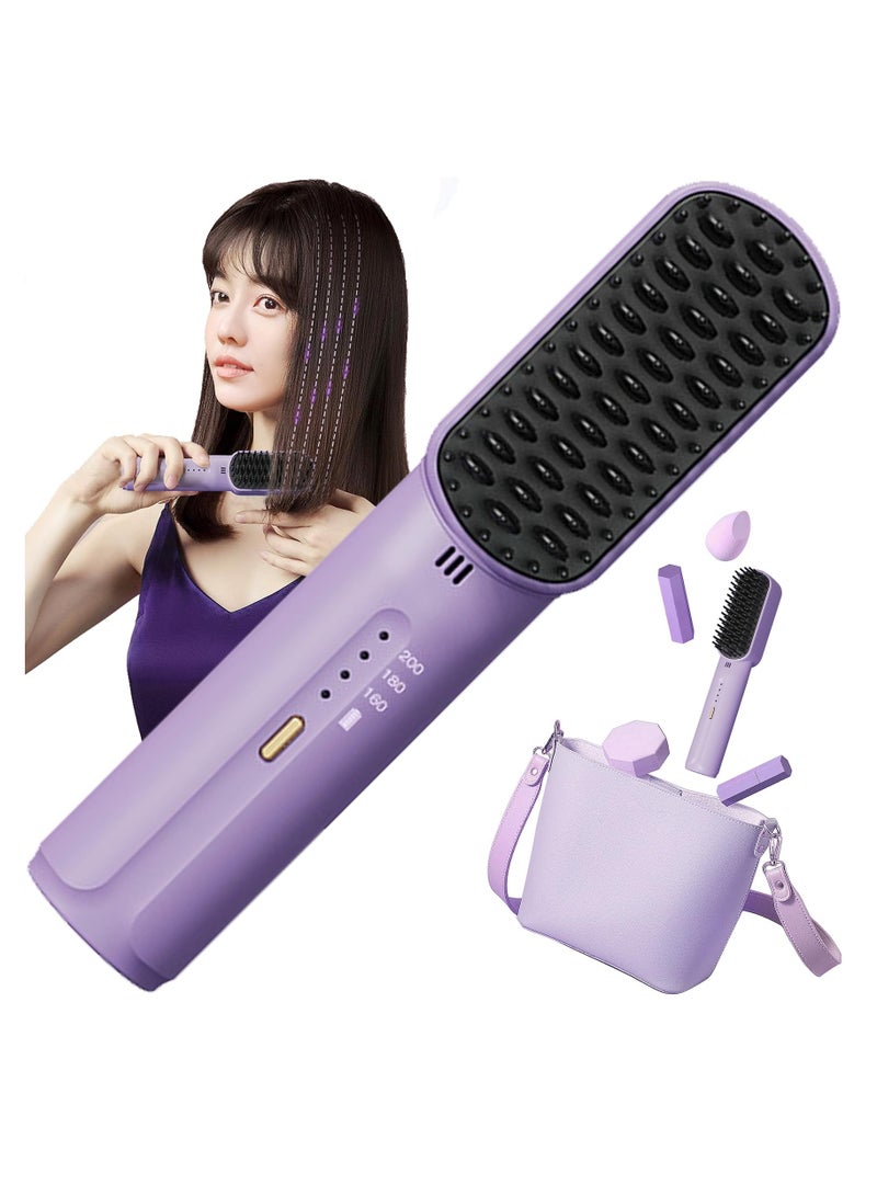 SYOSI Cordless Hair Straightener Brush, Portable Mini Ionic Hot Comb Straightener for Women, Lightweight for On-The-Go Travel, Type-C Charging, Anti-Scald, Holiday Gift for Girl - Image 1