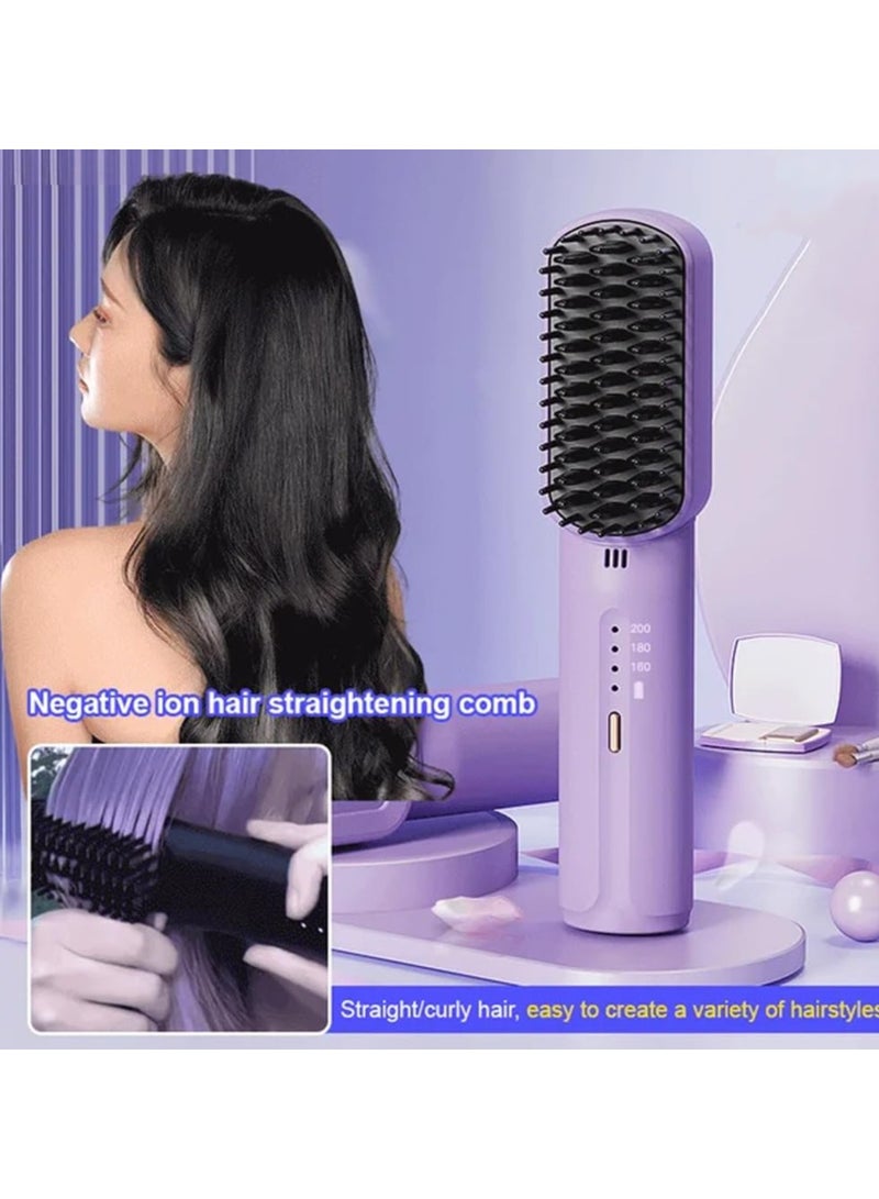 SYOSI Cordless Hair Straightener Brush, Portable Mini Ionic Hot Comb Straightener for Women, Lightweight for On-The-Go Travel, Type-C Charging, Anti-Scald, Holiday Gift for Girl - Image 2