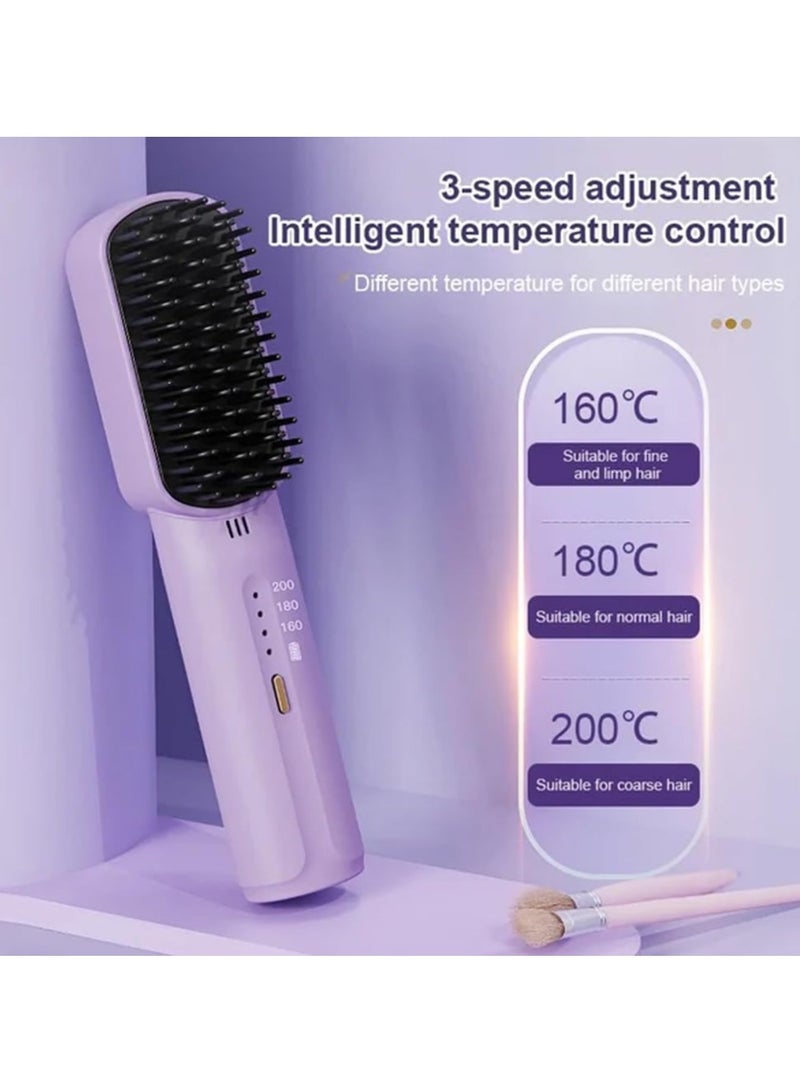 SYOSI Cordless Hair Straightener Brush, Portable Mini Ionic Hot Comb Straightener for Women, Lightweight for On-The-Go Travel, Type-C Charging, Anti-Scald, Holiday Gift for Girl - Image 4