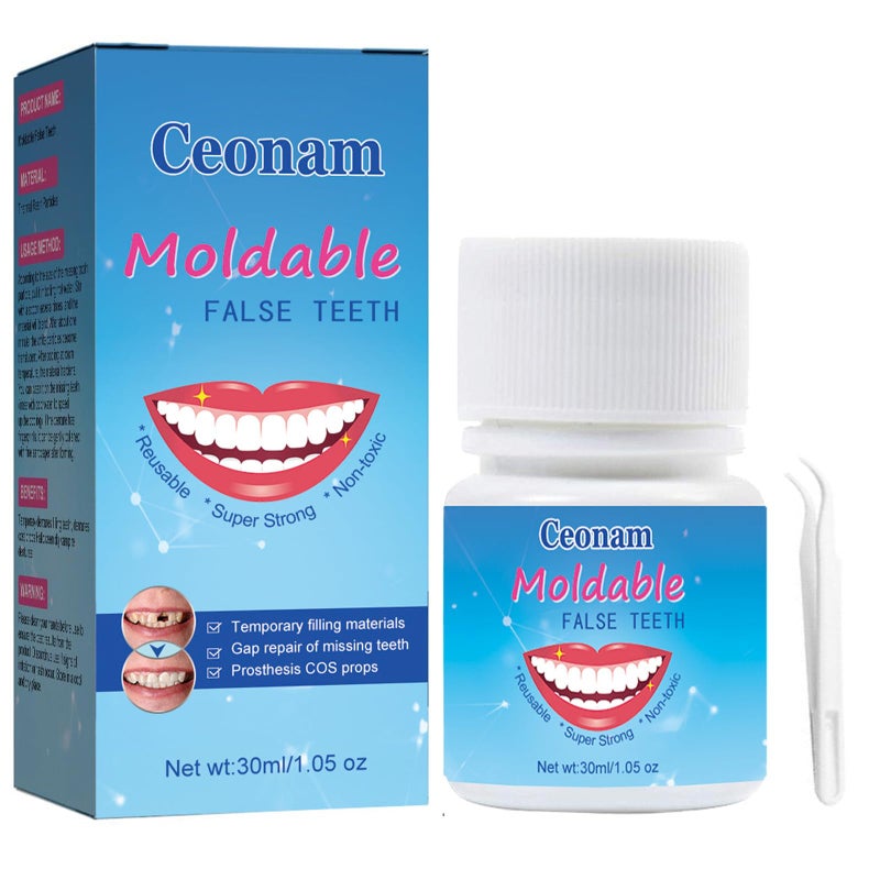 Ceonam طقم إصلاح الأسنان 30 مل، طقم استبدال الأسنان المؤقت - كرات ملائمة حرارية قابلة للتشكيل لملء وإصلاح الأسنان المفقودة والمكسورة أو طقم الأسنان اللاصق - Image 1