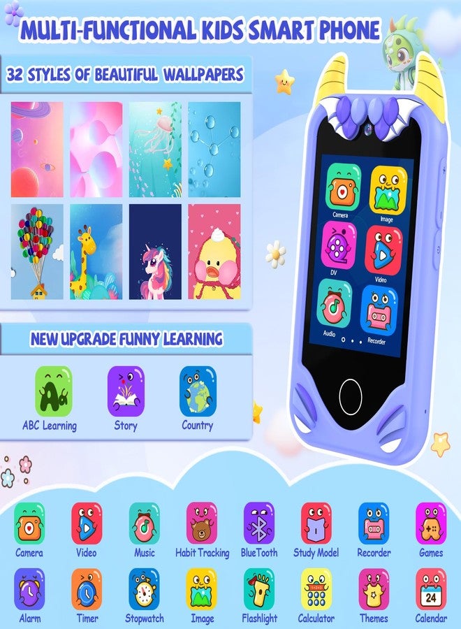 Yosfeng Kids Smart Phone for Girls Gifts - Toddler Birthday Gift for Age 3 4 5 6 Year Old, Kid Mobile Phone Learning Toy with Touchscreen, Dual Cameras, Learning, Music Player, Games with 32 GB Card - Image 2