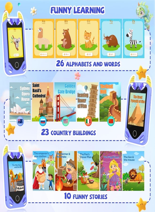 Yosfeng Kids Smart Phone for Girls Gifts - Toddler Birthday Gift for Age 3 4 5 6 Year Old, Kid Mobile Phone Learning Toy with Touchscreen, Dual Cameras, Learning, Music Player, Games with 32 GB Card - Image 5