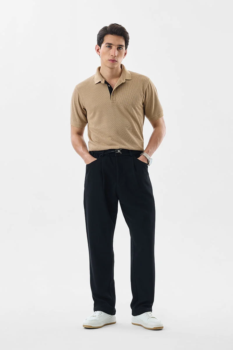 Snitch Black Baggy Fit Stretch Trousers for Men | Best Price UAE