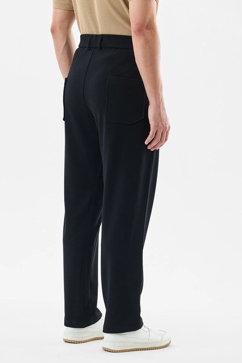 Snitch Black Baggy Fit Stretch Trousers for Men | Best Price UAE