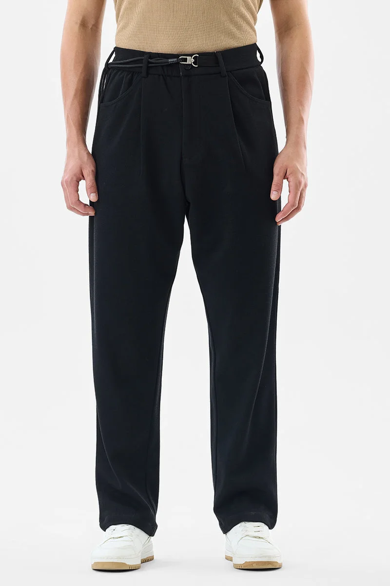 Snitch Black Baggy Fit Stretch Trousers for Men | Best Price UAE