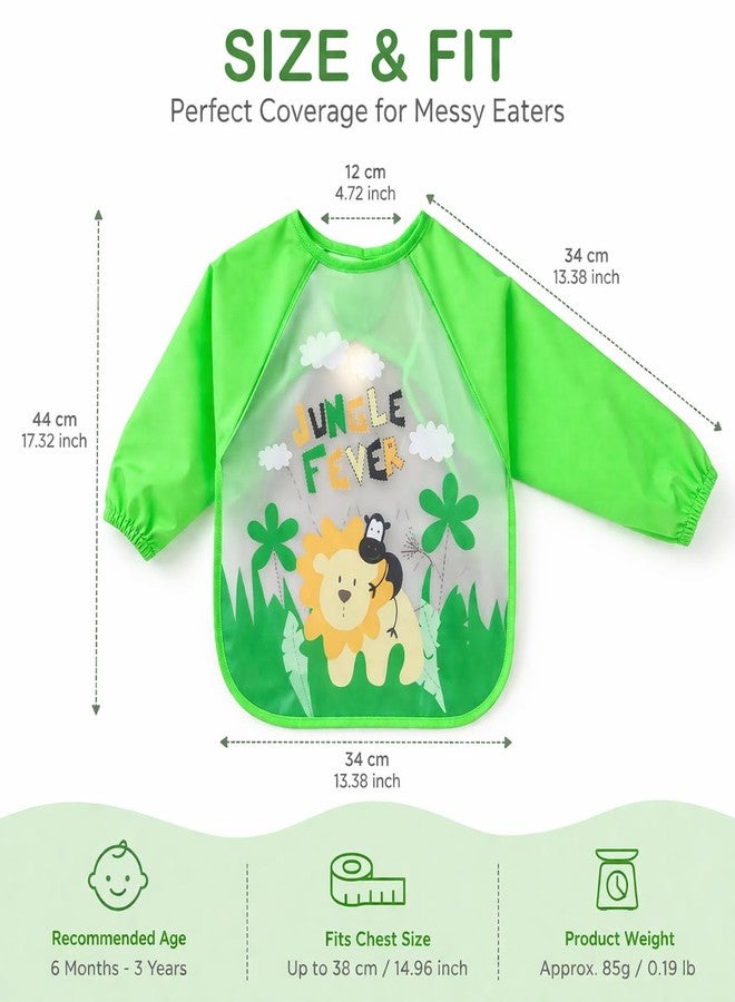 AEREX Full Sleeves Baby Bib Waterproof Feeding Apron for Toddlers | Long Sleeve Smock with Food Catcher Pocket | Mess Proof, Lightweight, Reusable & Easy Clean (Green) - Image 3