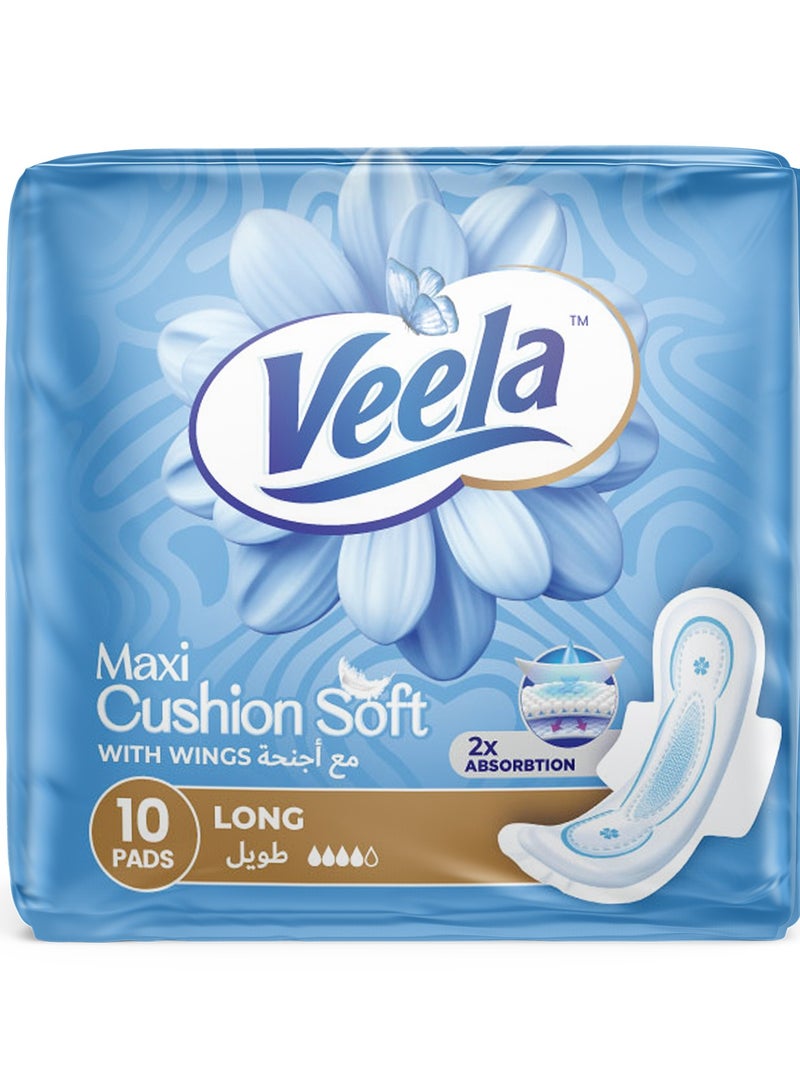 Veela Cushion Soft Maxi Pads for Women - Ultra-Soft, Breathable, and Leak-Proof Sanitary Napkins, Heavy Flow Feminine Hygiene Pads (LONG, 10, count) - Image 1