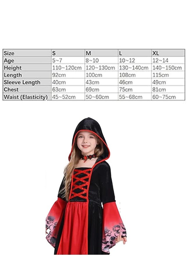 JCB CHIC Girl's Vampire Costume, Children's Vampire Costume with Ruby Collar, Medieval Victorian Gothic Costume, Vampire Girl Costume for Carnivals, Carnivals and Themed Parties(S) - Image 2