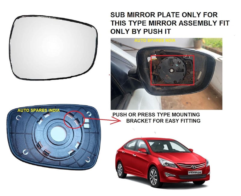 STYCARO Side View Sub Mirror Glass Plate compatible with Hyundai Verna Fluidic 2ND GEN 2011-2017 Model Type 3 (RIGHT DRIVER SIDE) - Image 2
