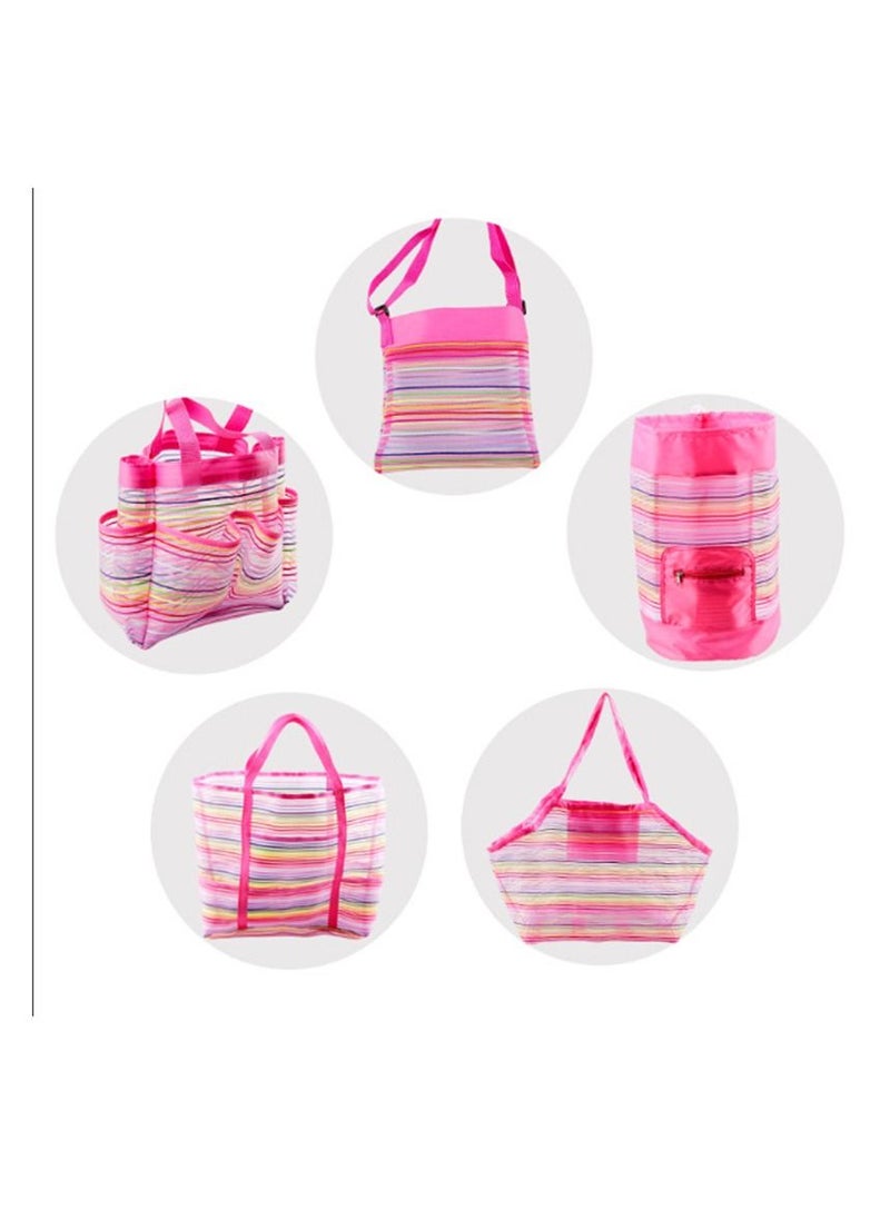 Y&D 5pcs Beach Tote Bag Beach Toy Storage Bag Beach Shell Bag Kids Beach Bag Mesh Pool Bag Rainbow Mesh Storage Toy Backpack  - Image 1