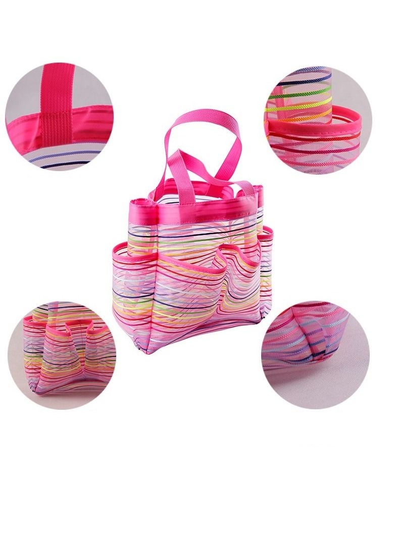 Y&D 5pcs Beach Tote Bag Beach Toy Storage Bag Beach Shell Bag Kids Beach Bag Mesh Pool Bag Rainbow Mesh Storage Toy Backpack  - Image 4