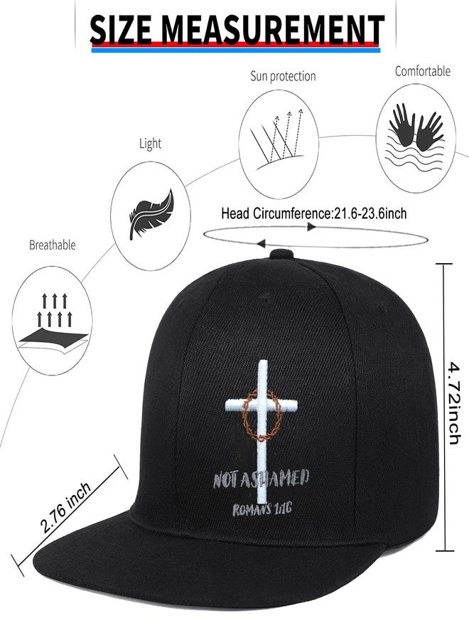 viofre Flat Bill Hats for Men Embroidery Christian Jesus Cross Hats Snapback Hats for Men Flat Brim Fitted Hat Adjustable Black Baseball Cap Adjustable Snap Back Hip Hop Mens Trucker Funny Hat - Image 3