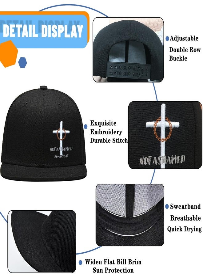 viofre Flat Bill Hats for Men Embroidery Christian Jesus Cross Hats Snapback Hats for Men Flat Brim Fitted Hat Adjustable Black Baseball Cap Adjustable Snap Back Hip Hop Mens Trucker Funny Hat - Image 4
