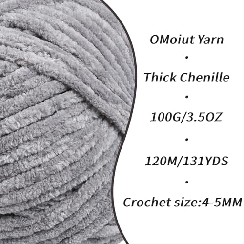 OMoiut 3 Pack Light Gray Fluffy Velvet Yarn for Crocheting, Chunky Chenille Baby Blanket Yarn for Crocheting, Soft Fuzzy Puzzle Yarn for Knitting, (100g/3.53oz Each) Bulky Thick Amigurumi Crochet Yarns - Image 2